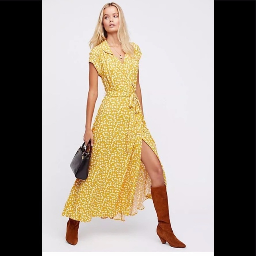Free People So Fetch Midi Yellow Floral Boho Dress